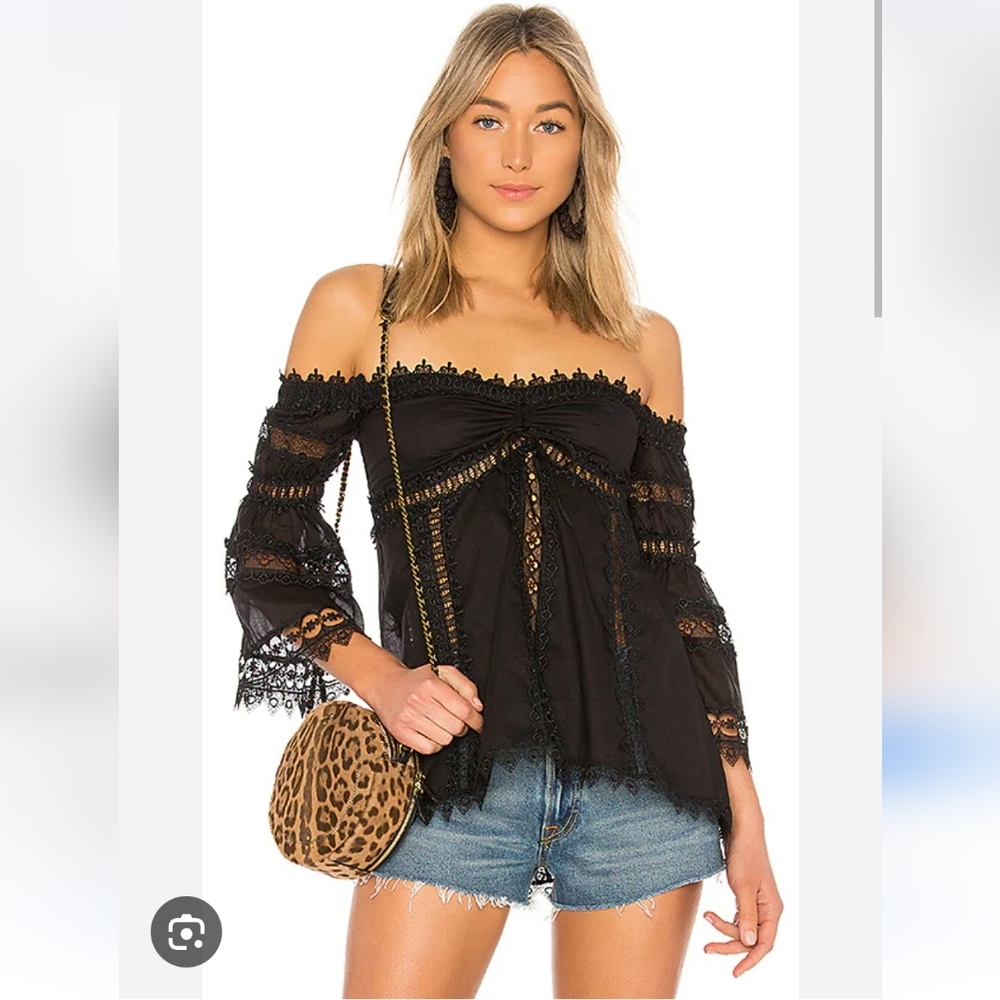 NWT $366 CHARO RUIZ IBIZA Maya Eyelet Lace Embroidered Off Shoulder Top Blouse S